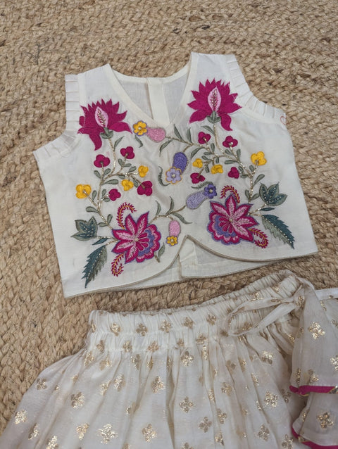 Off-white Silk Chanderi Lehenga Set