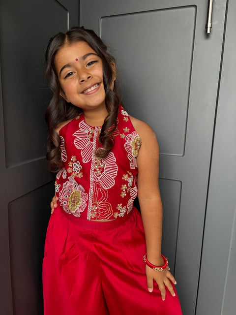 Red Silk Chanderi Palazzo