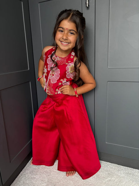 Red Silk Chanderi Palazzo