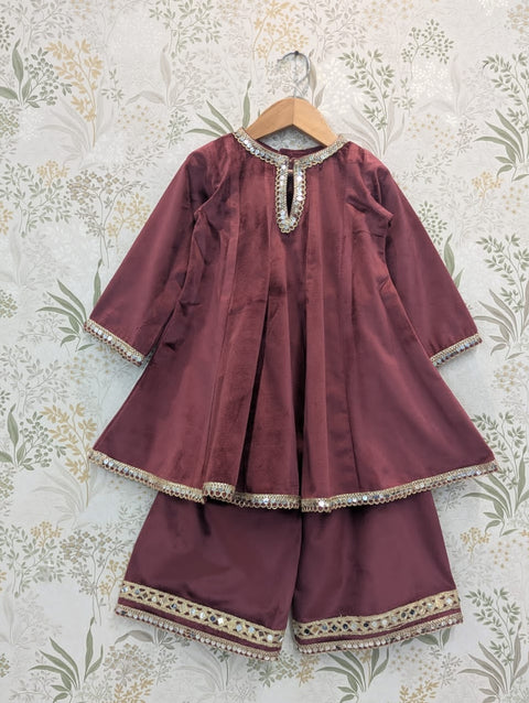 Wine Anarkali velvet suit