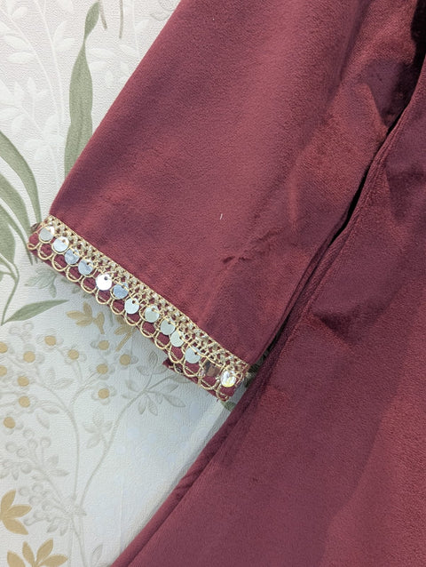 Wine Anarkali velvet suit