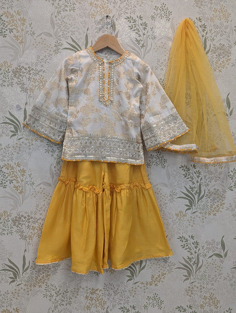 Yellow silk Chanderi Sharara suit