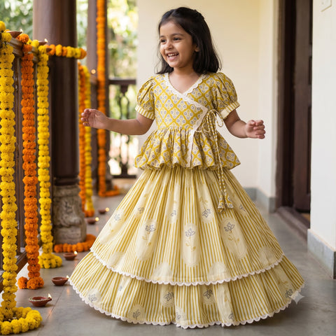 Yellow Cotton lehenga set