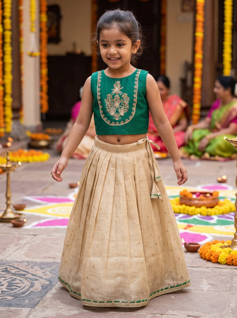 Green and gold lehenga set