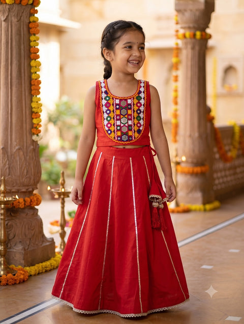 Red cotton lehenga set