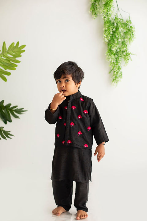 Black kurta pajama with jacket