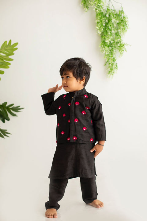 Black kurta pajama with jacket