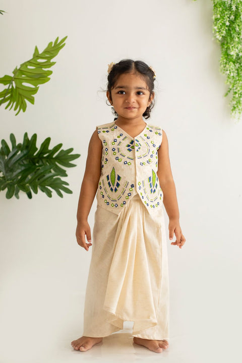 Waist jacket with draped skirt