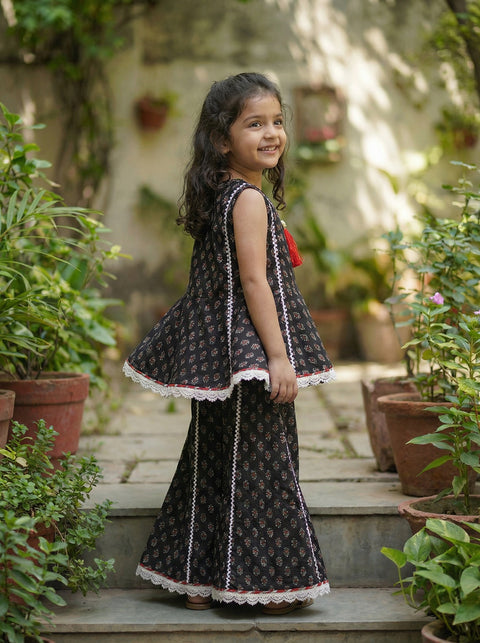 Black pure cotton top and flared sharara set