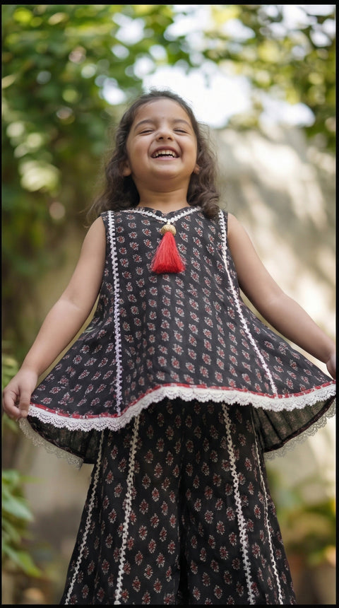Black pure cotton top and flared sharara set