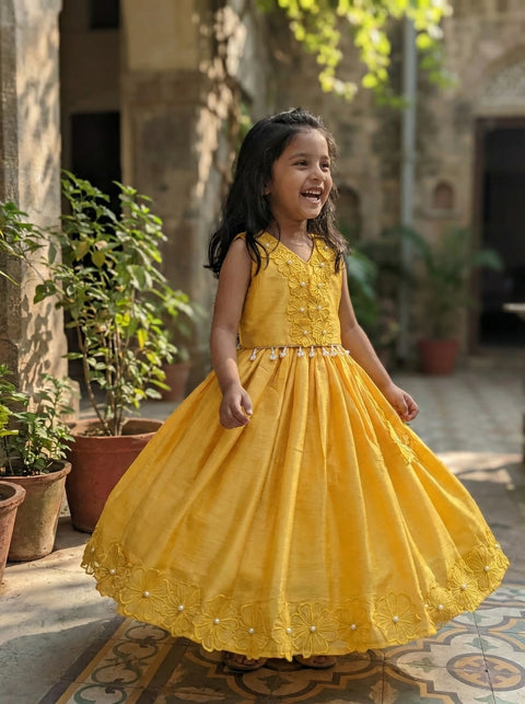 Yellow silk lehenga set