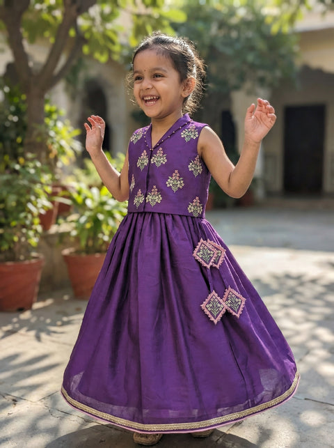 Purple silk chanderi lehenga set
