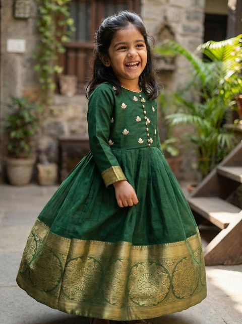 Green organza embroidery gown