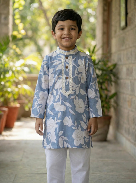 Blue Dhoti set and Offwhite kurta pajama