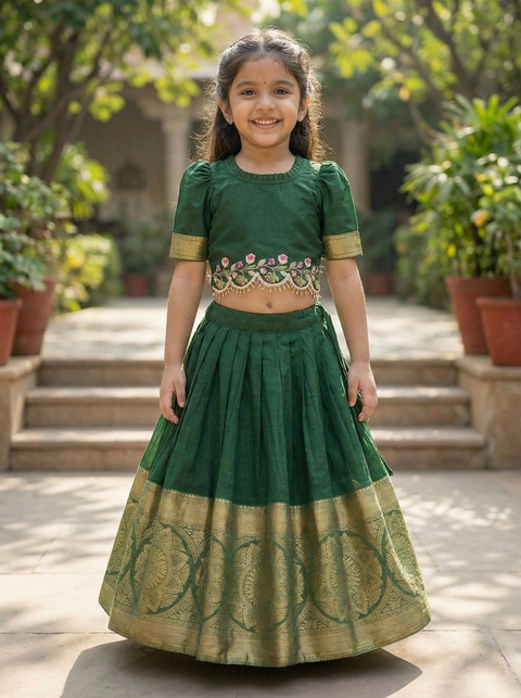 Green Organza zari Lehenga Set