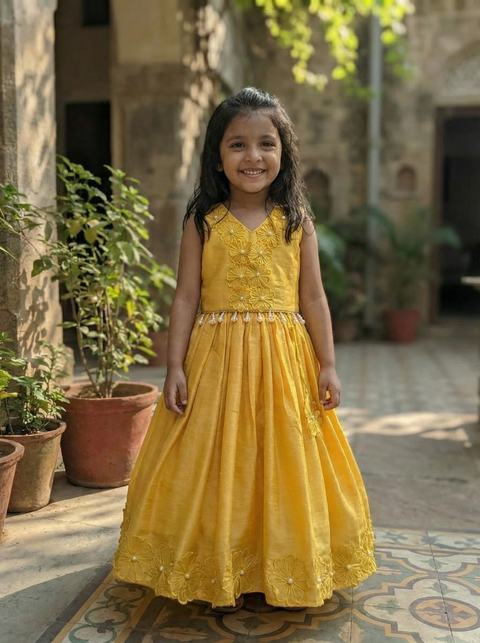 Yellow silk lehenga set