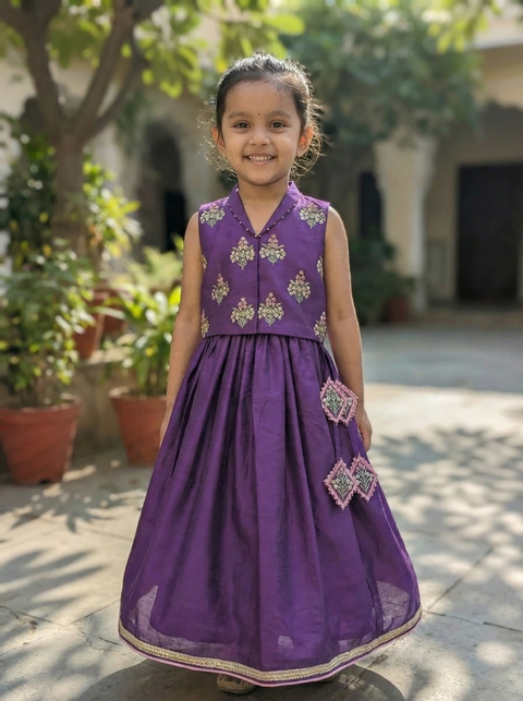 Purple silk chanderi lehenga set
