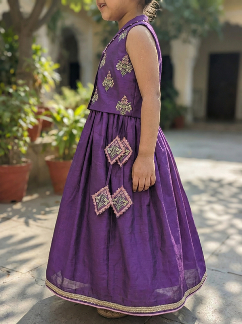 Purple silk chanderi lehenga set