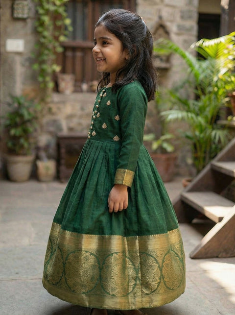 Green organza embroidery gown