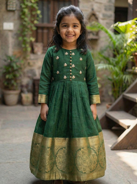 Green organza embroidery gown