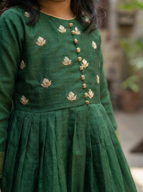 Green organza embroidery gown