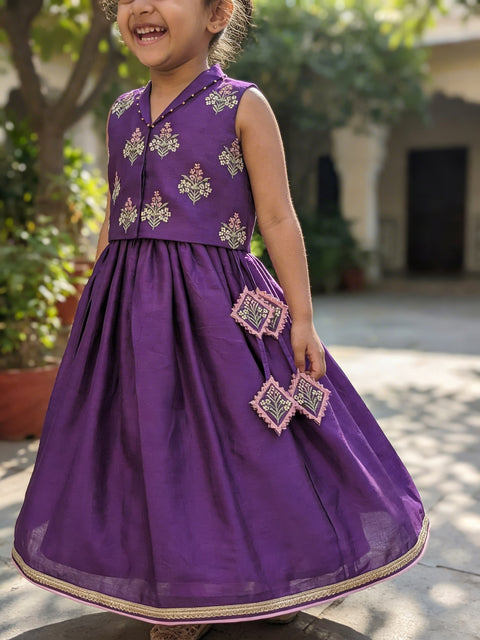 Purple silk chanderi lehenga set