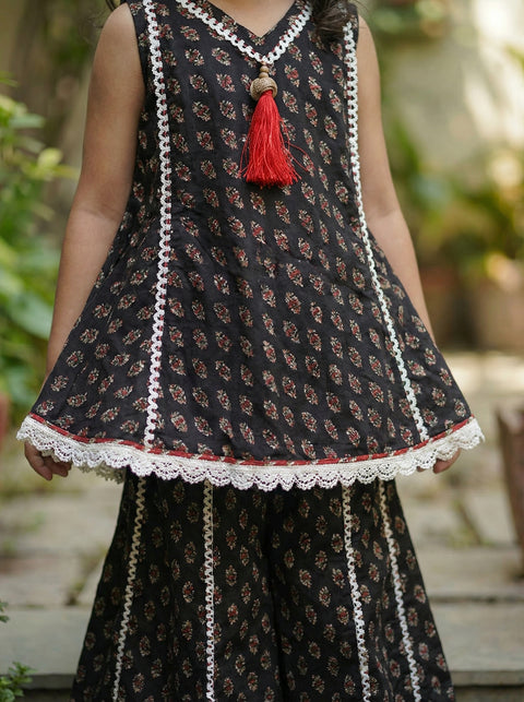 Black pure cotton top and flared sharara set