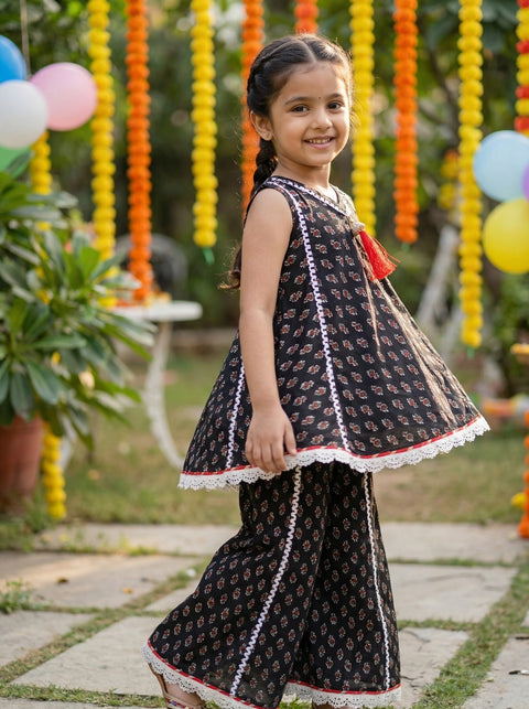 Black pure cotton top and flared sharara set