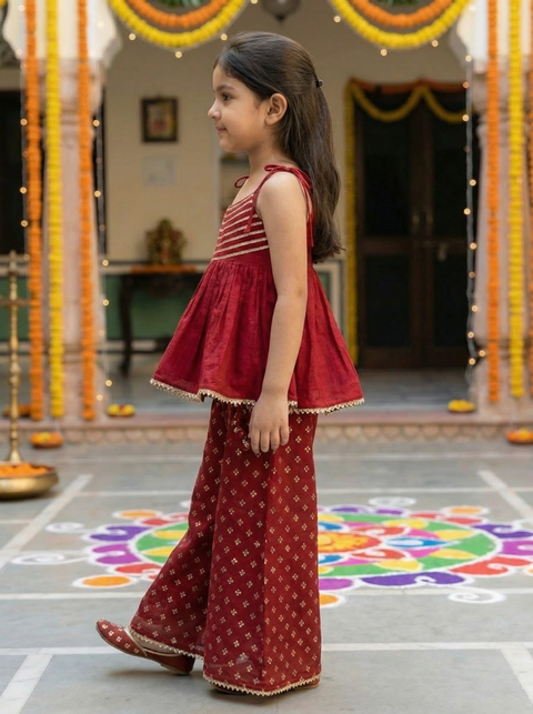 Red sharara set