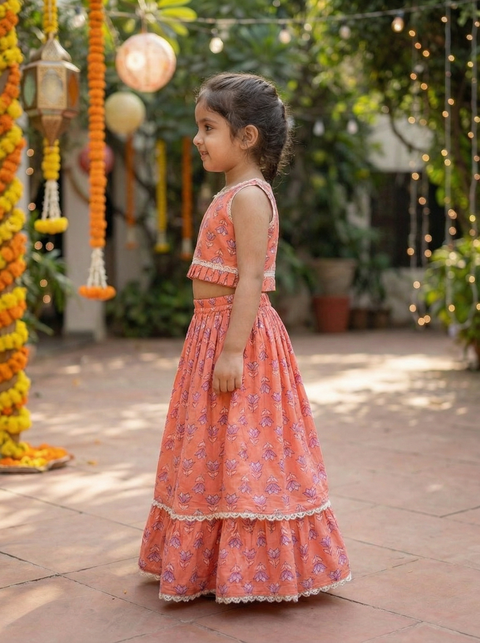 Peach Pure cotton blouse and lehenga set