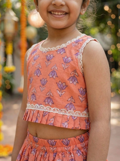 Peach Pure cotton blouse and lehenga set