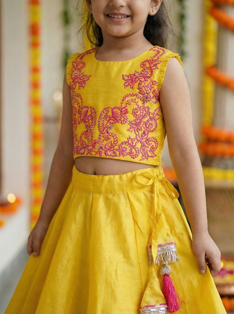 Yellow pure silk Chanderi Lehenga set