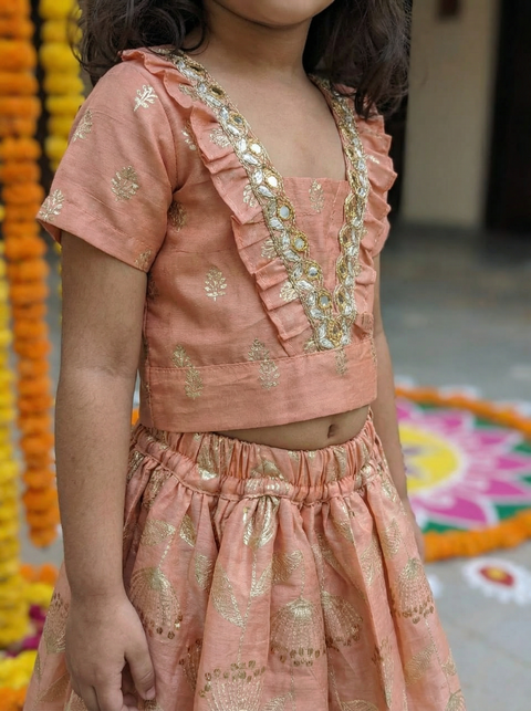 Peach Chanderi Lehanga Set