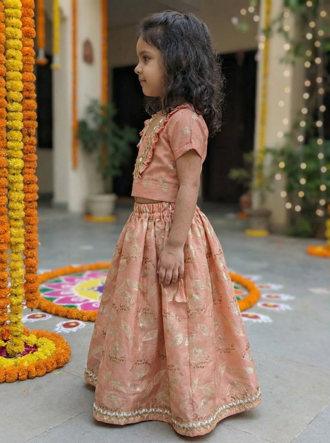 Peach Chanderi Lehanga Set