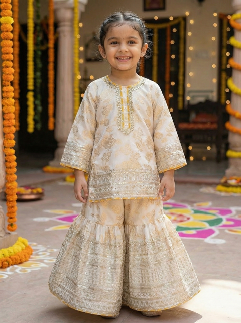 White silk Chanderi Sharara suit