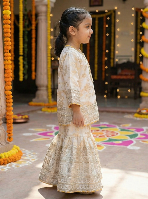 White silk Chanderi Sharara suit