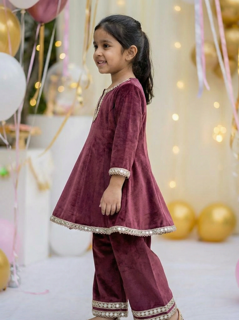 Wine Anarkali velvet suit