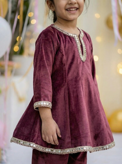 Wine Anarkali velvet suit