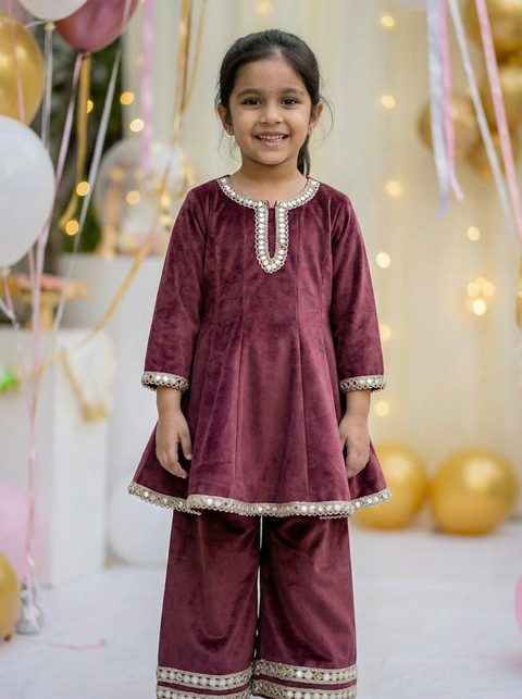 Wine Anarkali velvet suit