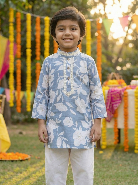 Blue Pure Cotton Kurta Pajama