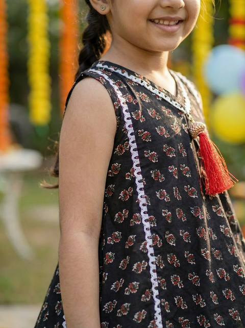 Black pure cotton top and flared sharara set