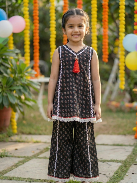 Black pure cotton top and flared sharara set