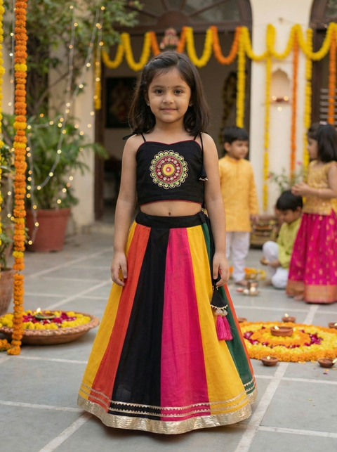 Multicolour Pure cotton Lehenga set