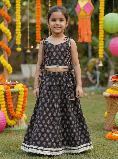 Black Pure cotton Lehenga and Blouse &  Black cotton kurta with jacket