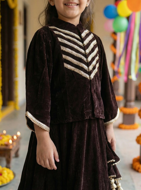 Dark brown Velvet Lehenga set