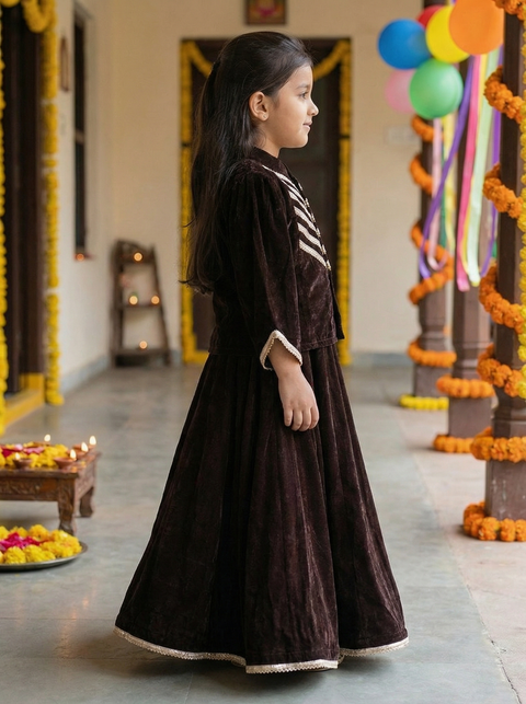 Dark brown Velvet Lehenga set