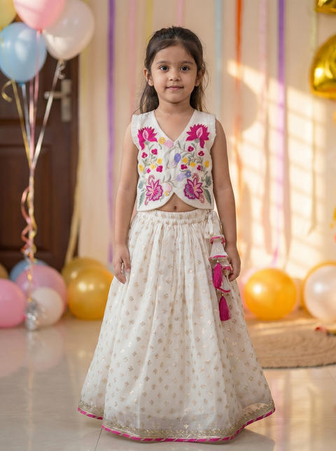 Off-white Silk Chanderi Lehenga Set