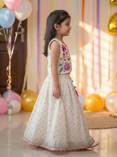 Off-white Silk Chanderi Lehenga Set