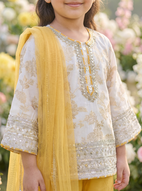 Yellow silk Chanderi Sharara suit