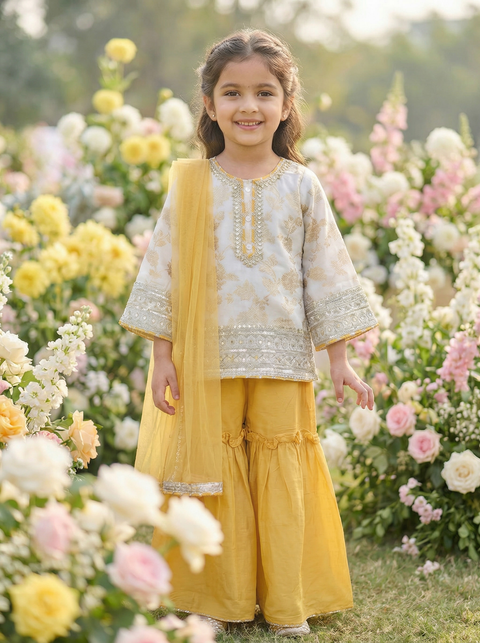 Yellow silk Chanderi Sharara suit